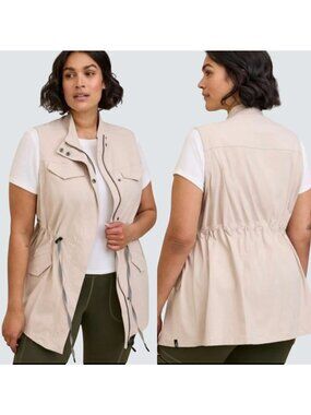 TORRID Happy Camper Stretch Woven Light Weight Active Vest Beige Size Large/12